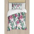 thumbnail image 3 of Cactus Duvet Cover Set Queen Size, Cactuses with Spring Blooms Twigs and Arrows Composition Boho Chic Vintage Flora, Decorative 3 Piece Bedding Set with 2 Pillow Shams, Multicolor, by Ambesonne, 3 of 3