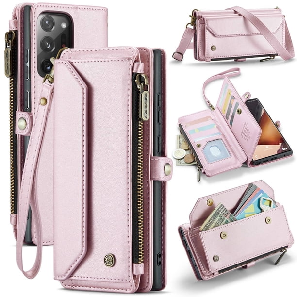 Funda tipo cartera para Samsung Galaxy Note 20 Ultra con bloqueo RFID, tarjetero, cremallera y ranura para billetes, correa de hombro magnética de piel sintética suave para Galaxy Note 20 Ultra