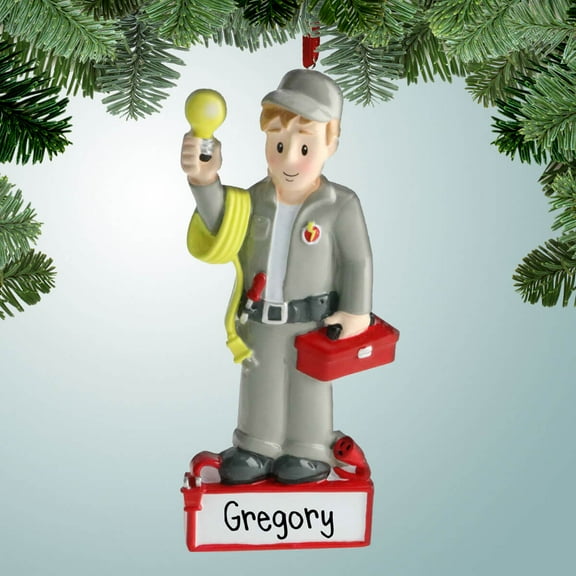 Personalized Electrician with Red Toolbox Christmas Ornament - Handyman - Construction Worker