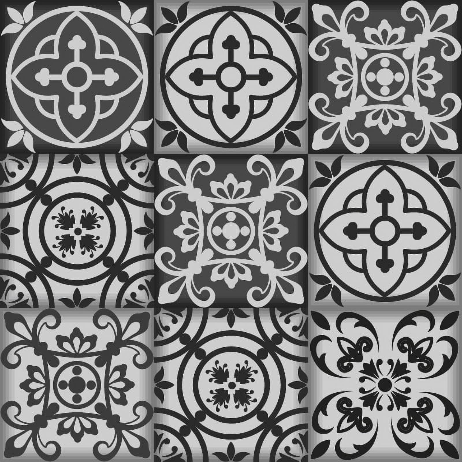 Mi Alma Vinyl Backsplash Decor - Black White Floral Peel & Stick Tiles 6x6