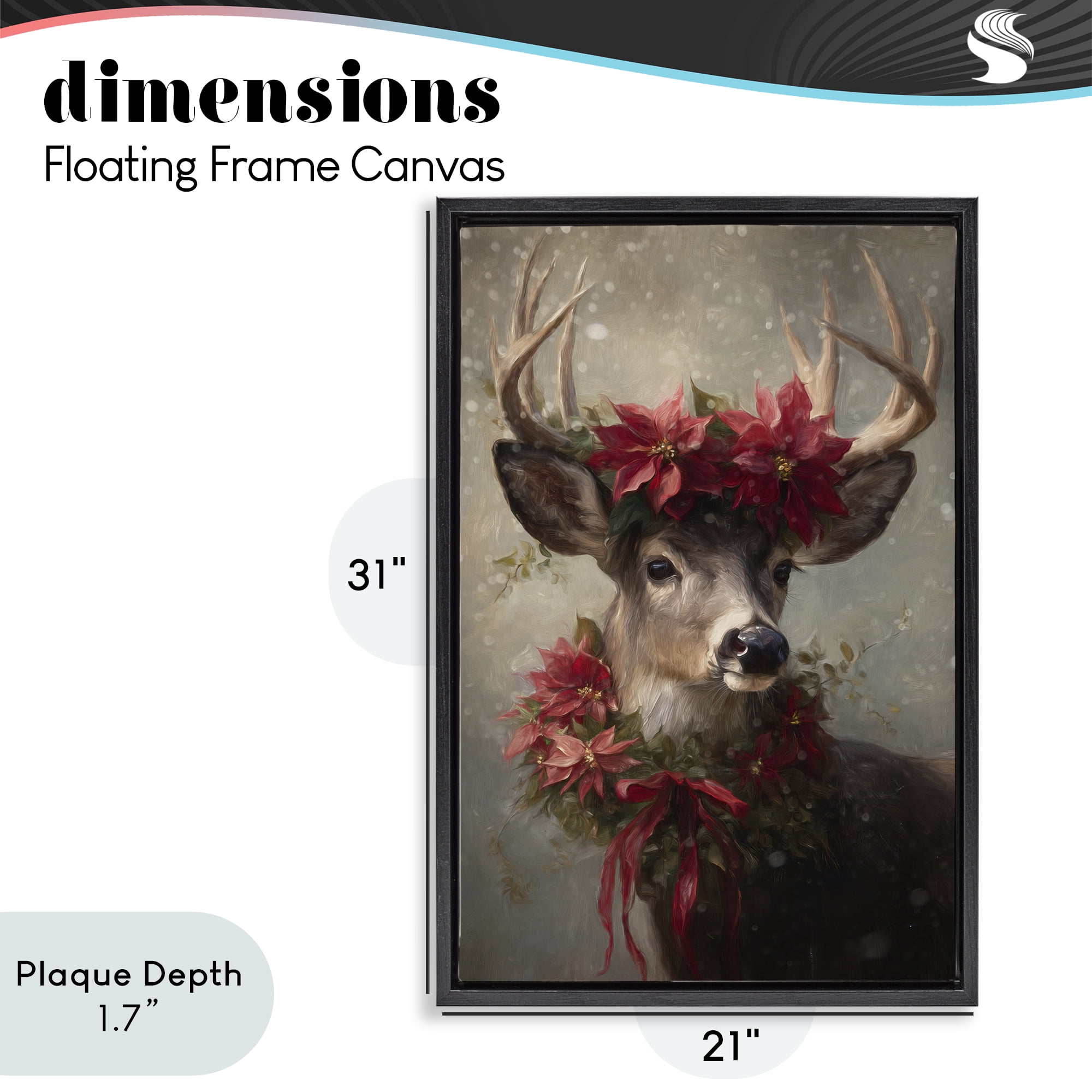 Stupell Industries Poinsettia Christmas Deer Black Framed Floater Canvas Wall Art, design by Tina LeCour