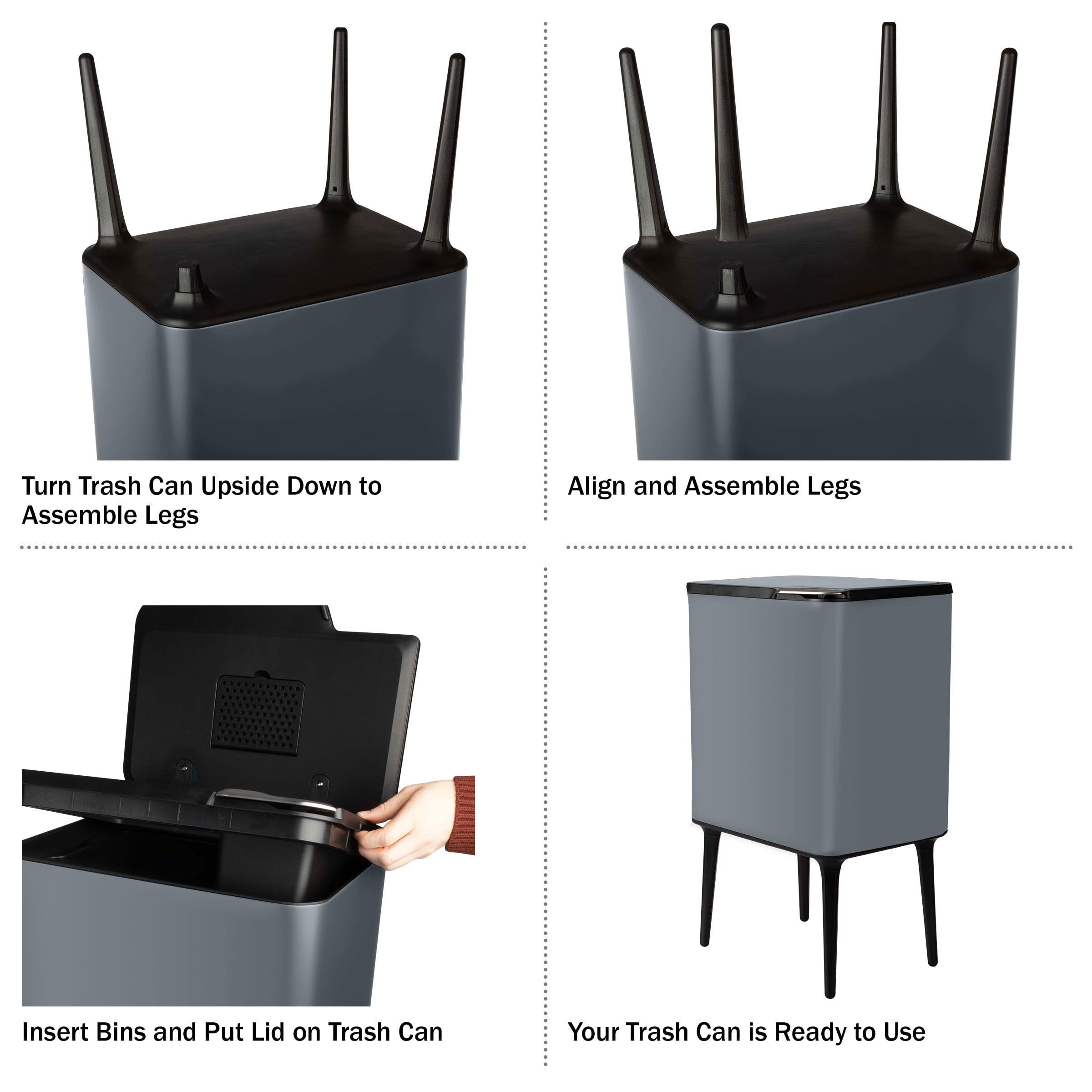 Home-Complete 8.7-Gallon Polypropylene Trash Can with 3L Recycling/Compost Bin (Gray)