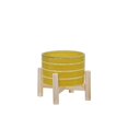 thumbnail image 1 of Sagebrook Home 15072-03 6" CERAMIC STRIPED PLANTER W/ WOOD STAND, YELLOW, 1 of 4