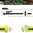 thumbnail image 2 of Wellmax 10PC Heavy Duty Tent Stakes with 2PC Glow in Dark Rope 3/16" x50ft and 1/4" x50ft Black, 2 of 9