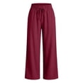 thumbnail image 3 of Kelon Women's Linen Wide Leg Pants High Waisted with Pockets Elastic Waist Loose Fit for Summer Beach Vacation Lounge, 3 of 9