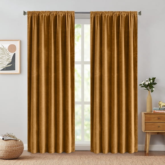 Cortina Jinchan Velvet Blackout, 275 x 270 cm, marrón dorado, 1 panel