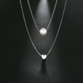 thumbnail image 6 of EUEAVAN Love Pearl Pendant Double Layer Stainless Steel Necklace Silver, 6 of 8