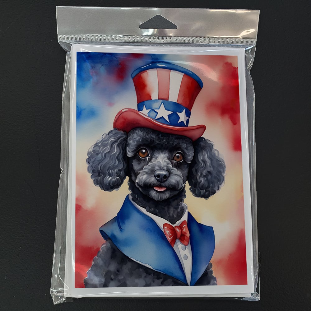 Black Poodle Patriotic American Greeting Cards Pack of 8 7 in x 5 in