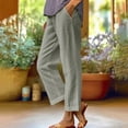 thumbnail image 2 of VEKDONE Summer Linen Straight Trousers for Women High Elastic Waist Ankle Pants Loose Fit Plus Size Lounge Pant with Pockets Solid Color Lightweight Long Pants ZC Gray Large, 2 of 7