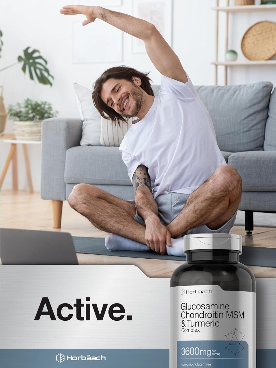 Glucosamine Chondroitin with MSM and Turmeric | 3600 mg | 360 Caplets | by Horbaach