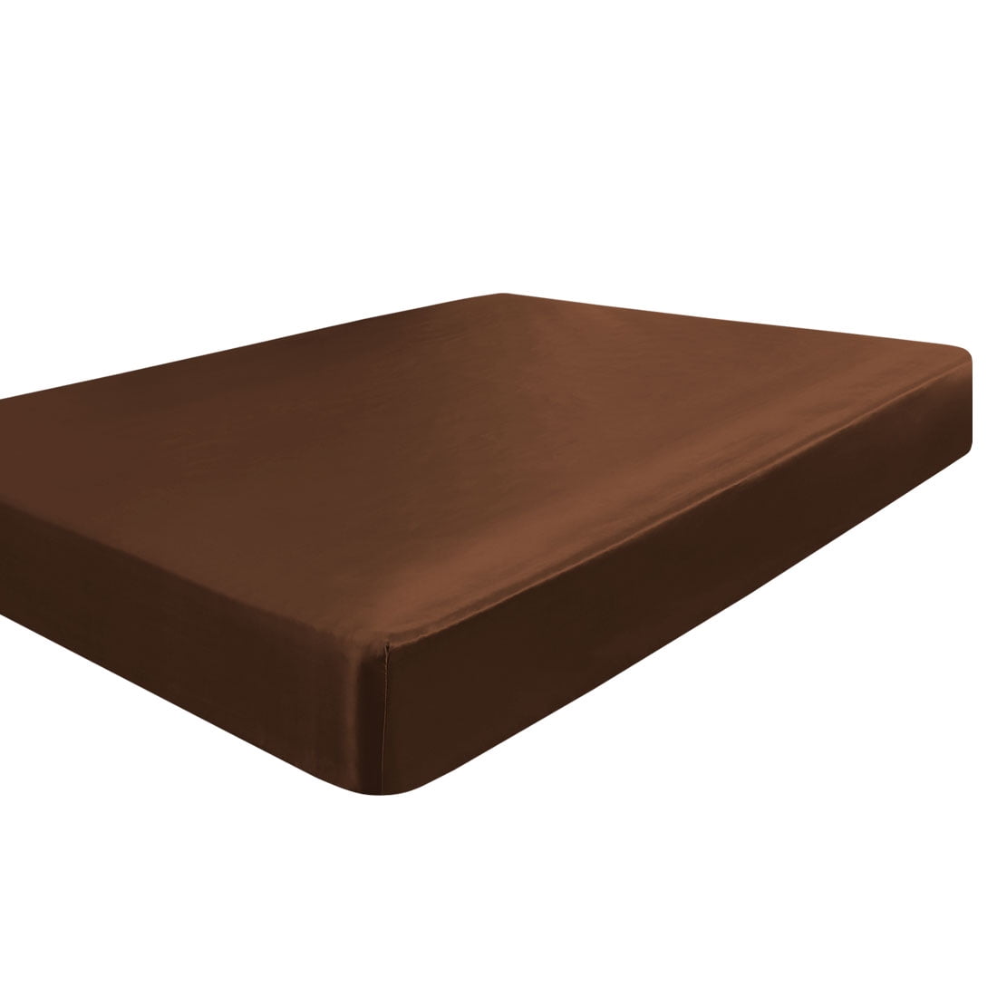 Solid Satin Silk Bed Sheet Fitted Sheet with 12" Deep Pocket Brown Twin