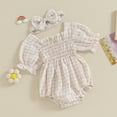 thumbnail image 2 of Bagilaanoe Newborn Baby Girl Rompers Plaid Short Sleeve Bodysuit + Headband 3M 6M 9M 12M 18M Infant Spring One Piece Jumpsuit, 2 of 7