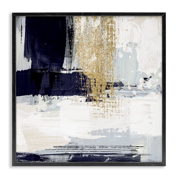 Stupell Industries Gold Accented Abstract Abstract Painting Black Framed Art Print Wall Art, 24 x 24