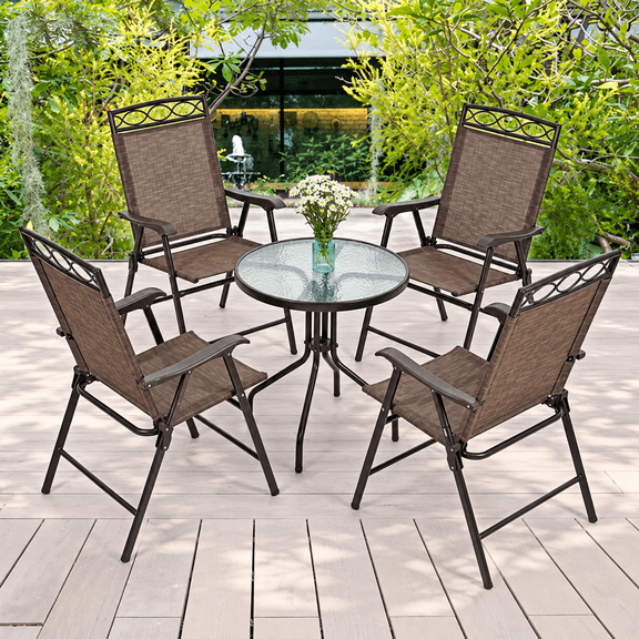 Furnibear Patio Folding Chairs Set of 4, Steel Frame, Black, 250 lbs Capacity per Chair, Weather-Resistant Outdoor Furniture