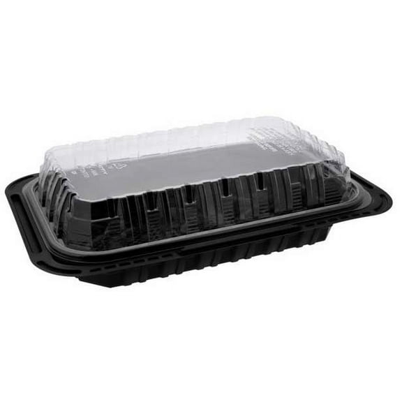 Pactiv ClearView MealMaster Chicken Barn, 13.3 x 8.4 x 4, Black/Clear, 105/Carton