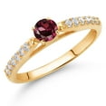 thumbnail image 2 of Gem Stone King 10K Yellow Gold Red Rhodolite Garnet and White Lab Grown Diamond Engagement Ring for Women (0.55 Cttw, Gemstone January Birthstone, Round 4MM, Size 7), 2 of 4