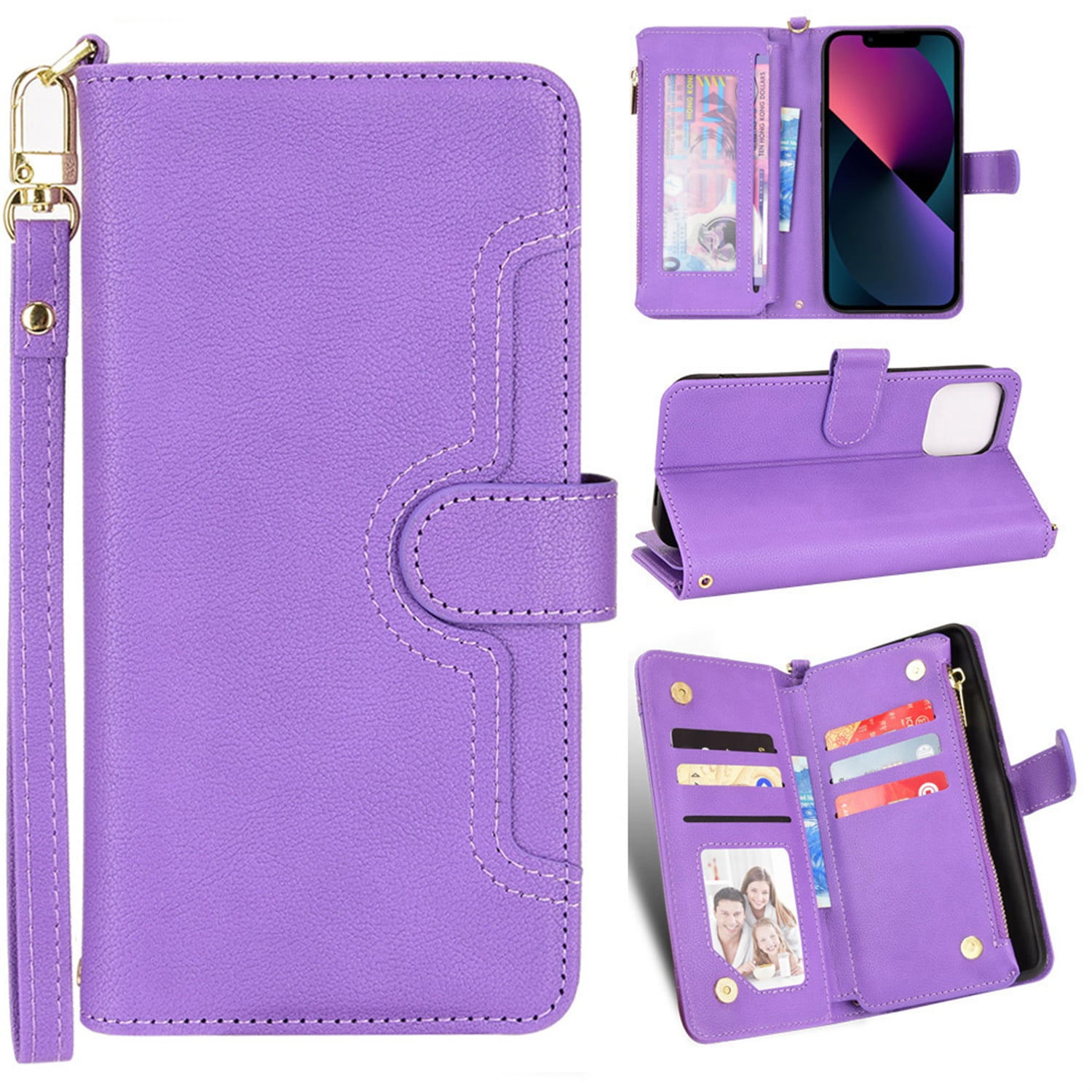 Allytech iPhone 14 Pro Max 6.7 Zipper Wallet Case with 6 Card Slots, [Wrist  Strap] [Shoulder Lanyard] Premium PU Leather Flip Stand Protective Case for  Apple iPhone 14 Pro Max 5G 2022, Purple 