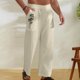 thumbnail image 1 of Pantalones largos para hombre, de lino y cintura elástica, transpirables, cómodos, suaves y casuales para playa, pantalones largos de poliéster para hombre., 1 of 7