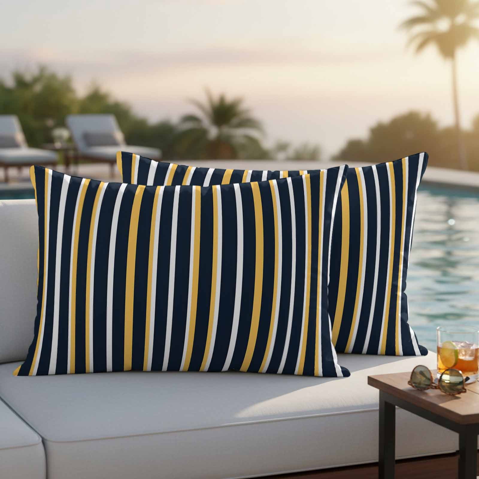 Orange Navy Blue Outdoor Waterproof Pillow Covers, Modern Abstract Vertical Striped Decorative Rectangle Throw Pillowcase Sofa Cushion Sham for Patio/Couch/Chair, 20"x12" 2 Pack