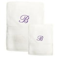 thumbnail image 2 of Authentic Hotel and Spa Sweet Kids 2-piece White Turkish Cotton Bath and Hand Towel Set with Lavender Purple Monogrammed Initial white/purple f, 2 of 5