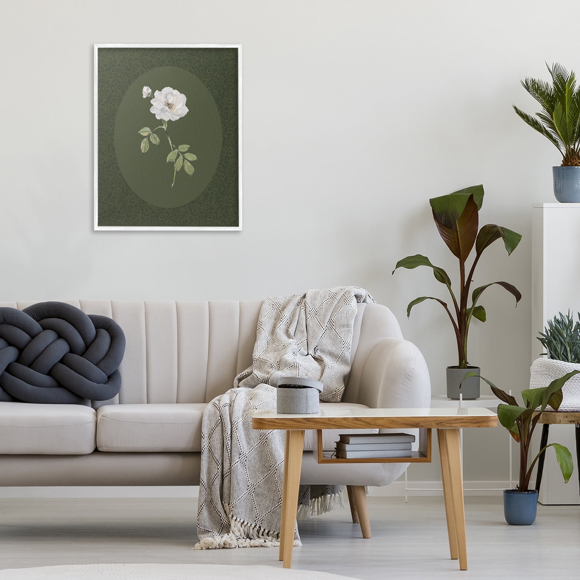 Stupell Industries White Rose on Emerald White Framed Giclee Art, design by Sally Swatland