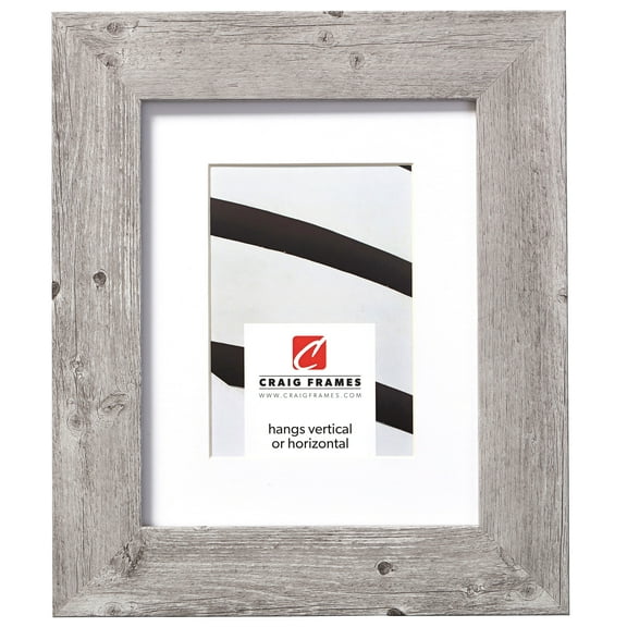 Craig Frames American Barn, 8x10 inch Faux Barnwood Picture Frame Matted for a 5x7 Photo, Light Grey