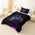 thumbnail image 2 of Manfei Motocross Sport Twin Comforter Sets, Neon Cube Bedding Set, Blue and Purple, Reversible 2-Piece, 1 Comforter and 1 Pillowcase, 2 of 6