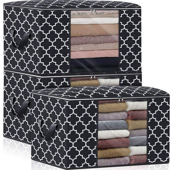 Large Cloths Storage Bags for Bedding, Comforters, Foldable Organizer with Reinforced Handle, Clear Window,Sturdy Zippers