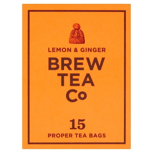 Brew Tea Co Lemon & Ginger Tea Bags 15's, British Import (Pack of 3)