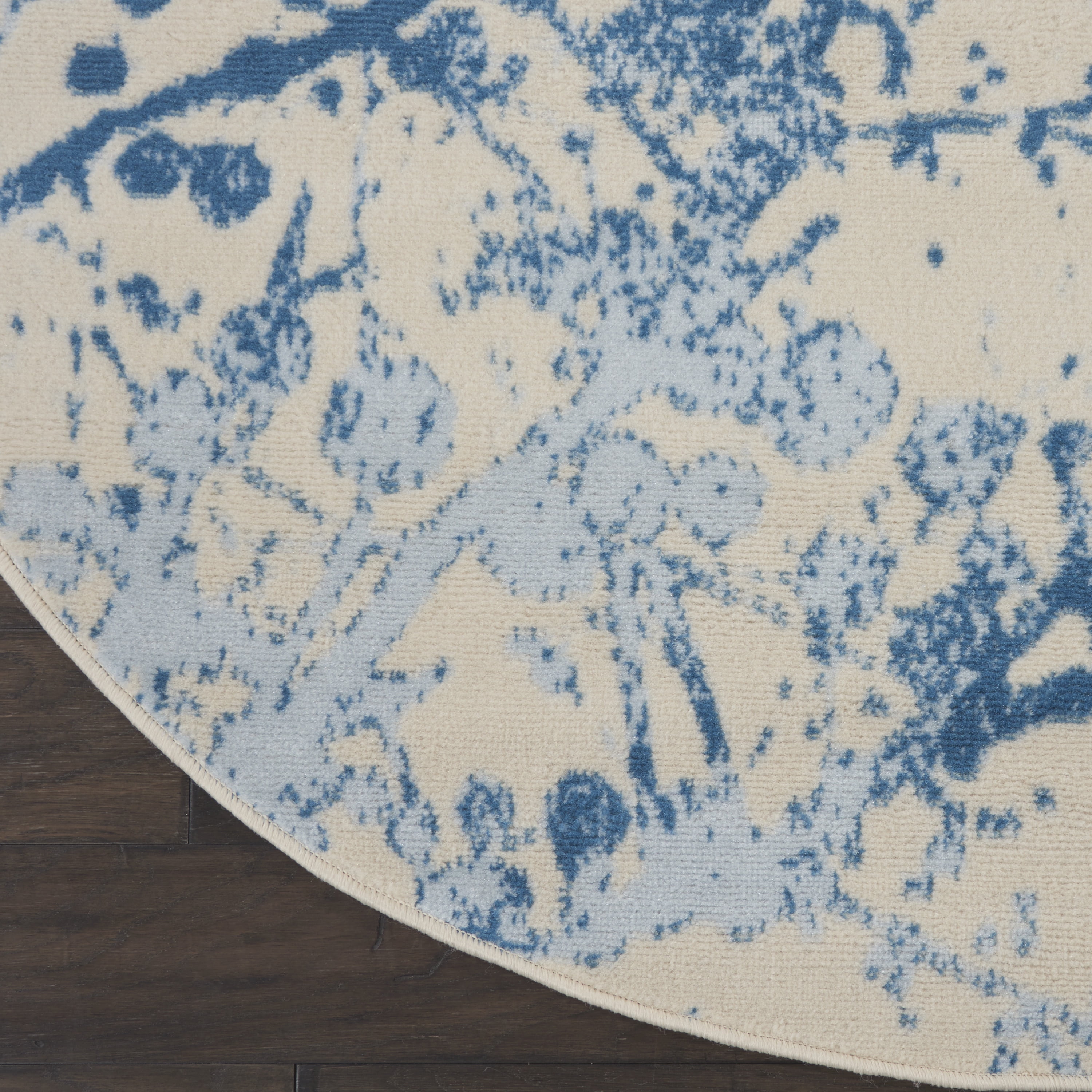 Walmart Bliss Modern Botanical Ivory/Blue 5'3" x Round Area Rug, (5' Round)