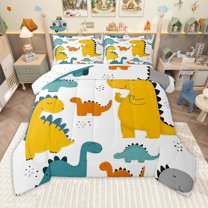 Homewish Wild Dinosaur Bedding Comforter Set,Tropical Safari Animal Twin Comforter Sets,Yellow White Blue Bedding Set For Teens Boys,Super Cozy Room Decor Reversible,2pcs