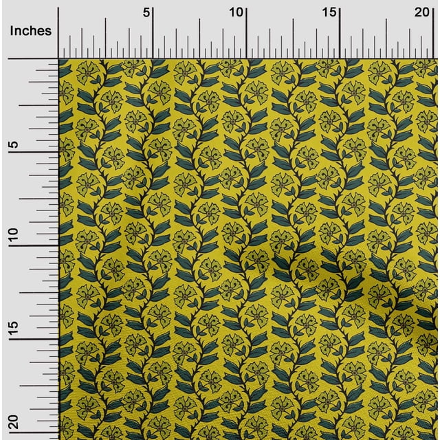 oneOone Silk Tabby Fabric Leaves & Floral Block Printed Craft Fabric BTY 42 Inch Wide