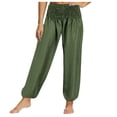 thumbnail image 2 of Itsame Comfortable Loose Pants for Womens Comfortable Solid Color Bound Feet Relaxed High Waisted Wide Leg Sweatpants Army Green Size L, 2 of 8