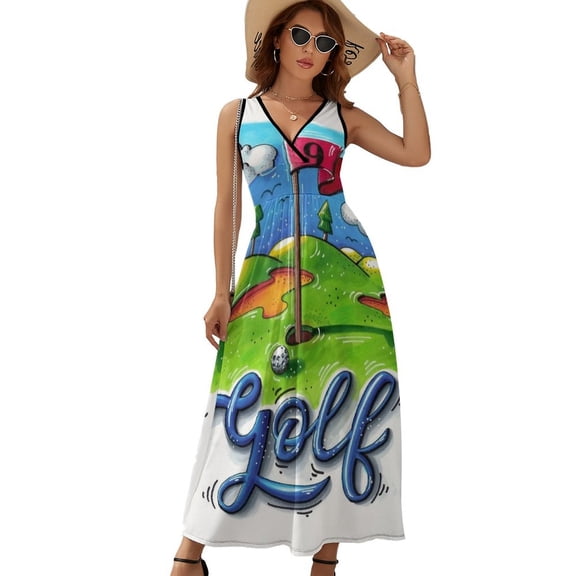 Golf Course Womens Night Club Maxi Dress V Neck Sleeveless Bohemia Long Dresses
