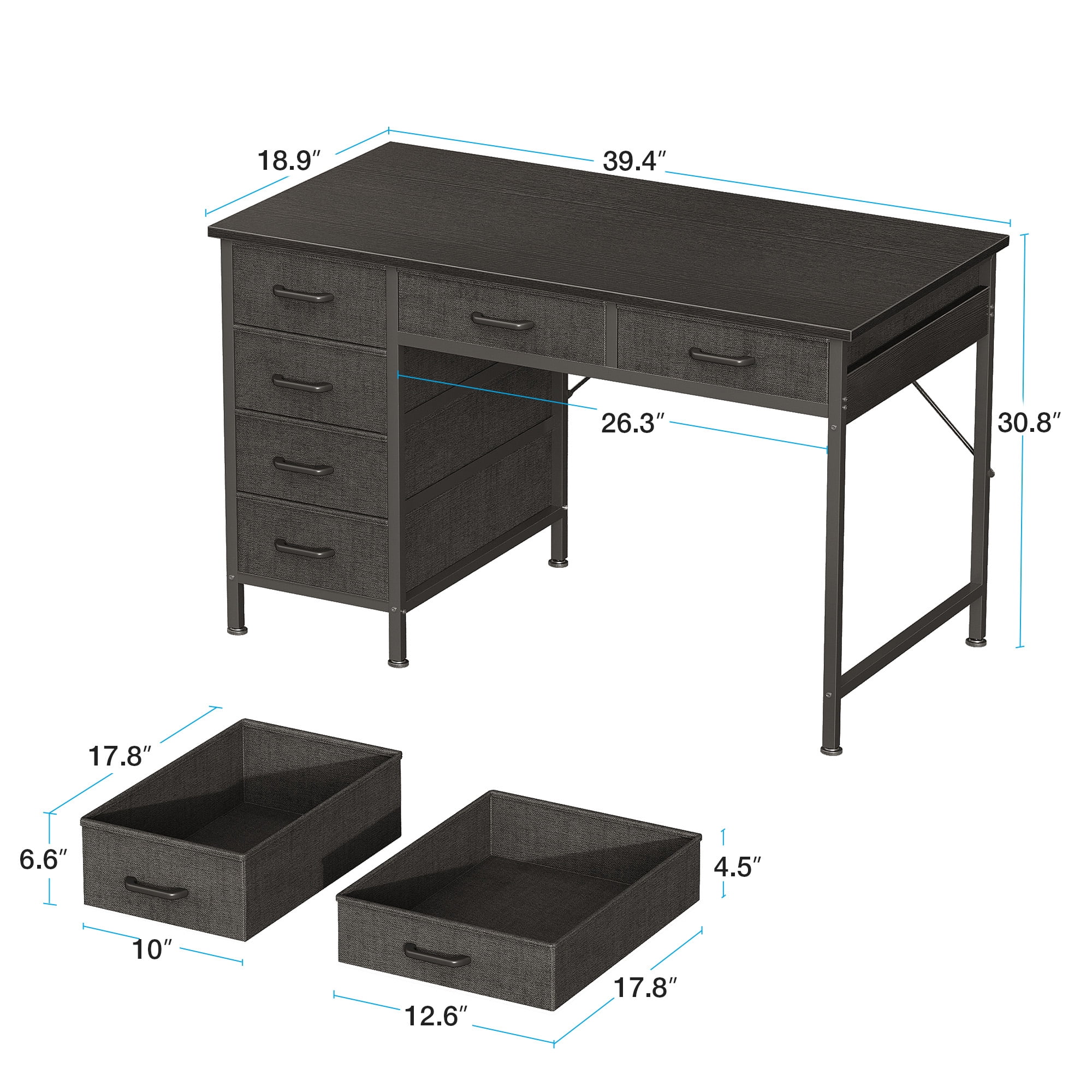 Casacomoda 40" Home Office Desk with 6 Drawers, Modern Computer Desk with Small Space, Corner Computer Desk, Black