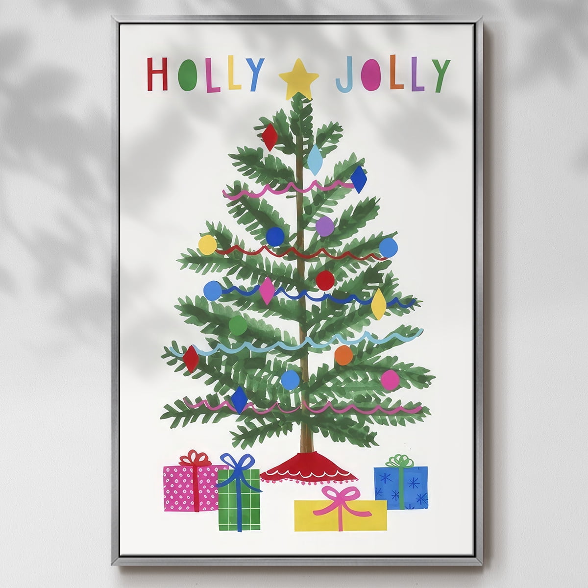 Colorful Christmas Collection B - Framed Gallery Wrapped Holiday Canvas - 27 x 41 - Silver Frame