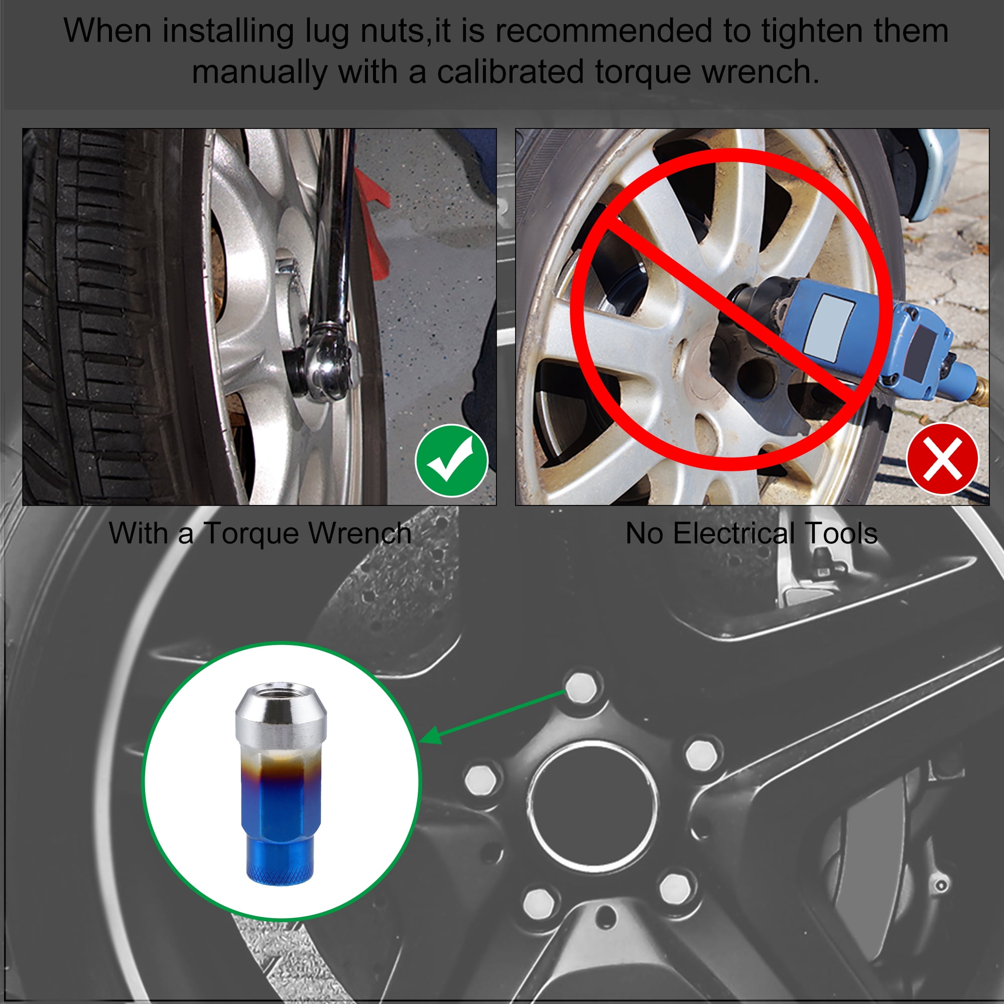 20pcs M12x1.25 CNC Lug Nuts Open End Wheel Lug Nuts with Socket Key Tool Set Multicolor