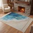 thumbnail image 3 of Blue Beach Coastal Washable Area Rug 3'x5', Summer Ocean Seaside Nautical Woven Cotton Tassels Kitchen Rugs, Non Slip Indoor Door Mat Throw Carpet for Entryway Living Room Nursery Laundry Room, 3 of 9
