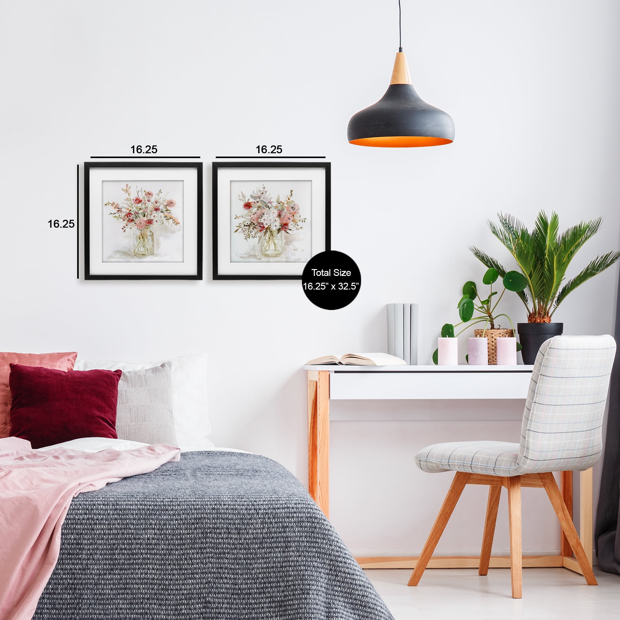 Stupell Industries Delicate Watercolor Bouquets in Glass 2 Piece Black Framed Print Under Glass Set, design by Carol Robinson
