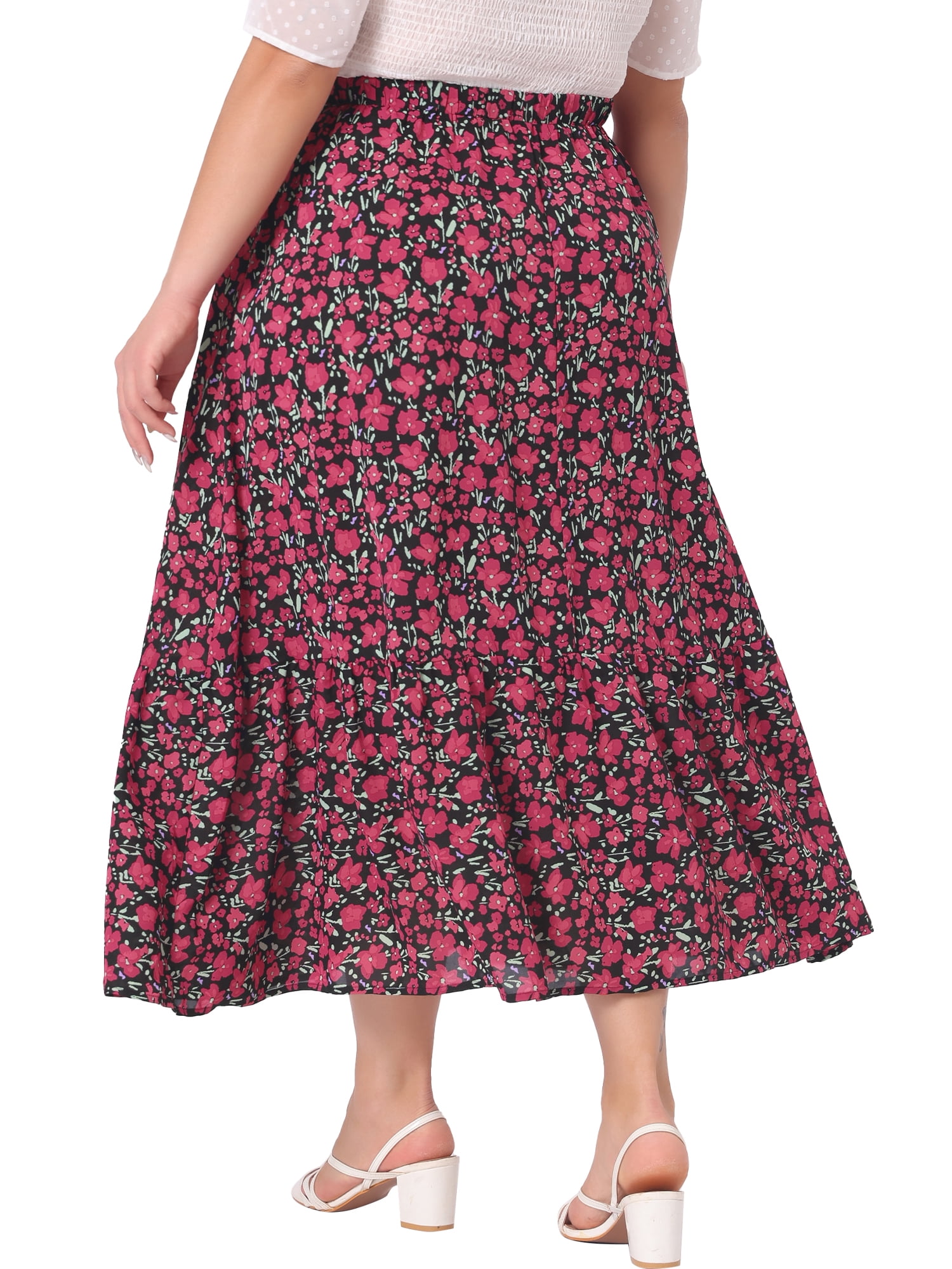 DARING DIVA Women's Plus Skirts Floral Stretchy Waist Layered Maxi Skirt 2XL Black