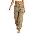 thumbnail image 2 of AKOEE Corduroy Pants for Women Multi Pockets Drawstring Elastic Waist Comfy Spring Fall Cargo Sweatpants (S, Khaki|Cinched-Bottom), 2 of 7