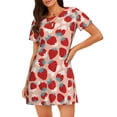 thumbnail image 1 of Balery Red Strawberry Camisón de manga corta con cuello redondo para mujer, cómodo y elegante., 1 of 6