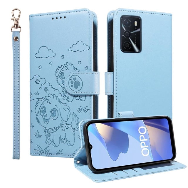 Funda Cartera GANGXUN con Diseño de Perrito en Relieve para OPPO A55 5G/4G , Protección 360° con Ranuras y Correa Desmontable