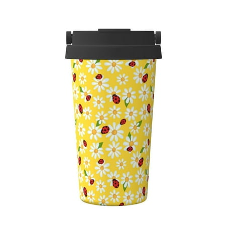 

Fuzoiu Chamomile And Ladybug Print Stainless Steel Travel Mug Vacuum Insulated Coffee Travel Mug Reusable Coffee Cup for Hot and Cold
