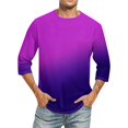 thumbnail image 1 of Men's Solid Color Round Neck Three Quarter Sleeve Top T-shirt S, 1 of 4