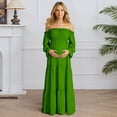 thumbnail image 5 of Gyujnb Lightweight Flowy Boho Maternity Tiered Maxi Dress Off Shoulder Ruffle Neck Long Bubble Flare Sleeve Smocked High Waist Elegant Gown for Pregnancy Photoshoot,L, 5 of 9