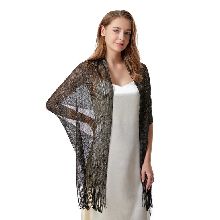 formal dress cover ups and wraps silver Lumtrix Chiffon Shawl Wrap for Evening Dresses Sheer Scarf for Wedding  Bridesmaid Formal Party Cover up Silver