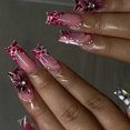 thumbnail image 2 of Uñas postizas francesas de gel suave, cuadradas medianas, con diamantes de imitación florales 3D, 24 unidades., 2 of 5