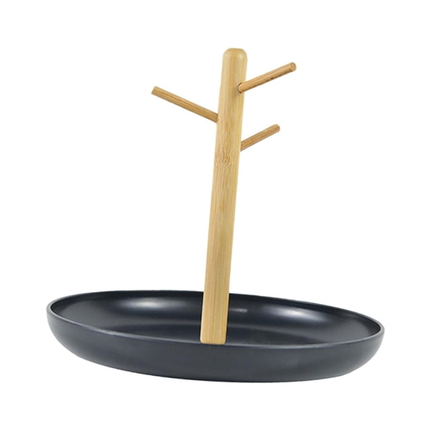 Bandeja para joyas, bandeja para servir, soporte decorativo para baratijas para baño, decoración del hogar Negro