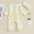 thumbnail image 2 of Bellafa Newborn Fall Winter Clothes Baby Girl Long Sleeve Romper Zipper Onesie Footies Jumpsuit + Headband 2Pcs Coming Home Outfit, 2 of 7